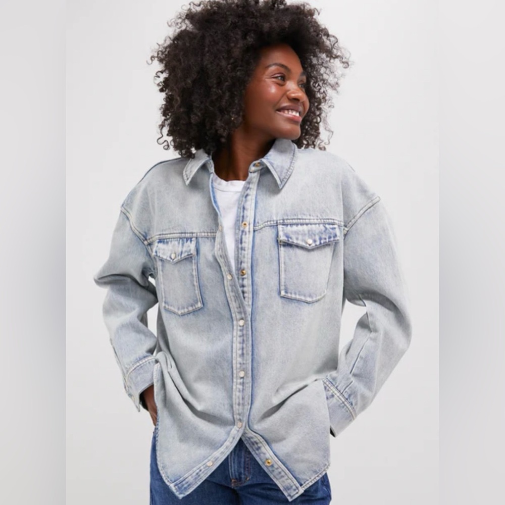 TUCKERNUCK Acid Wash Denim Parker Shacket | Shirt Jacket | Snaps | XS | NWT - Picture 2 of 13